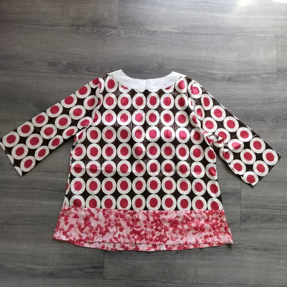 Soft by Avenue Geometric Print Blouse Size 18/20 3/4 Sleeve Brown Red White - Picture 2 of 11